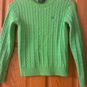 Lauren Ralph Lauren Petite Cable Knit Sweater in Bright Green